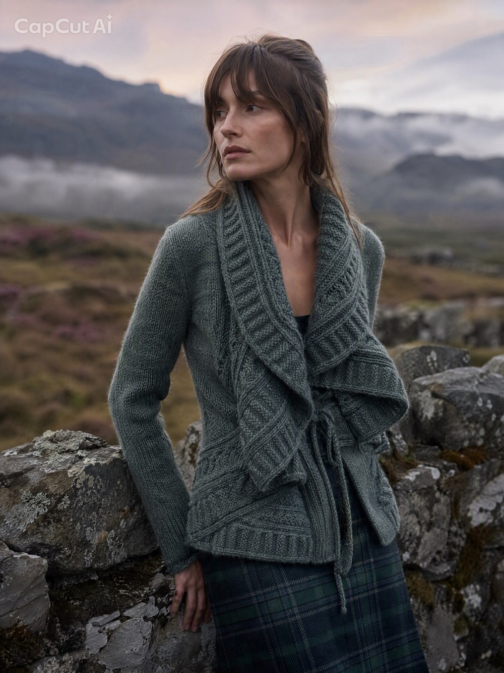 Made in Italy Cozy Draped Cable-Knit Women's Sweater - blue/gray